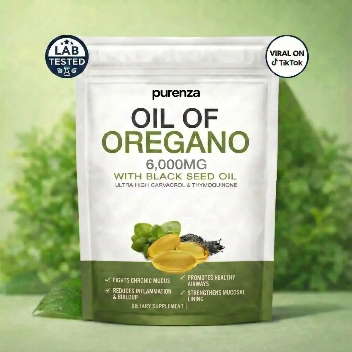 PURENZA OREGANO & BLACK SEED OIL — SUPPORTS CLEAR SINUSES & EASIER BREATHING