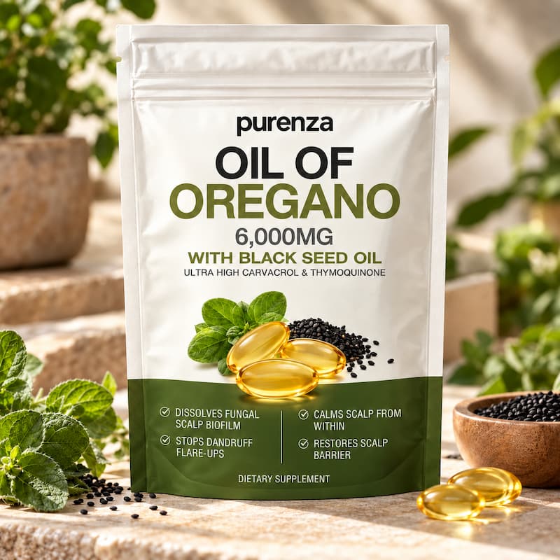 PURENZA OREGANO & BLACK SEED OIL — SOOTHES SKIN & SCALP FROM THE INSIDE OUT