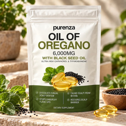 PURENZA OREGANO & BLACK SEED OIL — SOOTHES SKIN & SCALP FROM THE INSIDE OUT