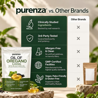 PURENZA OREGANO & BLACK SEED OIL — SOOTHES SKIN & SCALP FROM THE INSIDE OUT