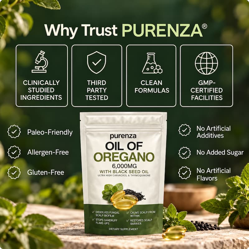 PURENZA OREGANO & BLACK SEED OIL — SOOTHES SKIN & SCALP FROM THE INSIDE OUT